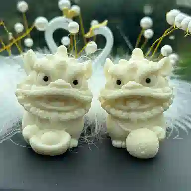 素于 国潮新中式高级感轻奢随手精雕萌宠招财进宝醒狮一对招财纳福吉祥如意心想事成文玩盘玩#好运再造 象牙果 手把件 男女同款情侣款