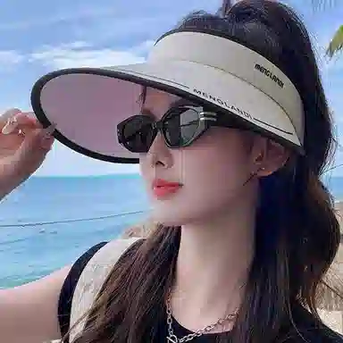优幽兰 韩版小众设计感大檐显脸小遮阳帽休闲百搭户外出行骑车防紫外线遮脸冰丝空顶太阳帽 聚酯纤维 防晒帽 女款