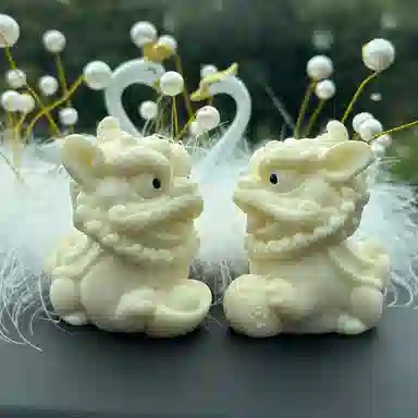 素于 国潮新中式高级感轻奢随手精雕萌宠招财进宝醒狮一对招财纳福吉祥如意心想事成文玩盘玩#好运再造 象牙果 手把件 男女同款情侣款