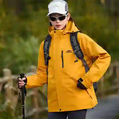 依文  美式复古潮牌山系户外纯色雪山山脉字母印花登山徒步连帽三合一休闲宽松  防水防风透气保暖冲锋衣 男女同款