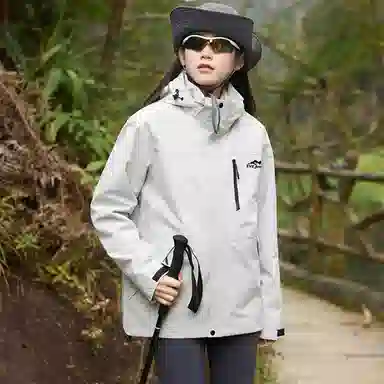 依文  美式复古潮牌山系户外纯色雪山山脉字母印花登山徒步连帽三合一休闲宽松  防水防风透气保暖冲锋衣 男女同款