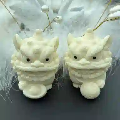 素于 国潮新中式高级感轻奢随手精雕萌宠招财进宝醒狮一对招财纳福吉祥如意心想事成文玩盘玩#好运再造 象牙果 手把件 男女同款情侣款