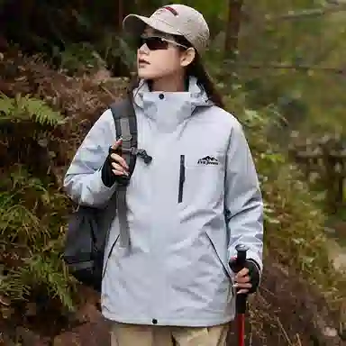 依文  美式复古潮牌山系户外纯色雪山山脉字母印花登山徒步连帽三合一休闲宽松  防水防风透气保暖冲锋衣 男女同款
