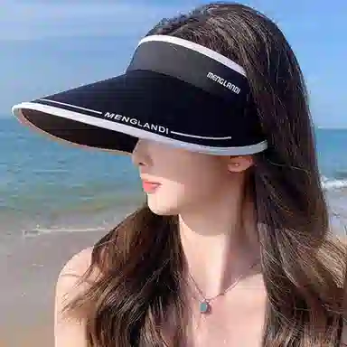 优幽兰 韩版小众设计感大檐显脸小遮阳帽休闲百搭户外出行骑车防紫外线遮脸冰丝空顶太阳帽 聚酯纤维 防晒帽 女款