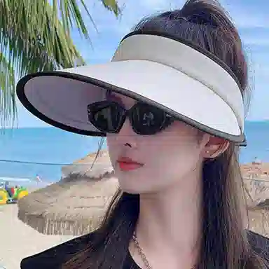 优幽兰 韩版小众设计感大檐显脸小遮阳帽休闲百搭户外出行骑车防紫外线遮脸冰丝空顶太阳帽 聚酯纤维 防晒帽 女款