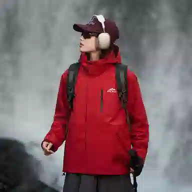 依文  美式复古潮牌山系户外纯色雪山山脉字母印花登山徒步连帽三合一休闲宽松  防水防风透气保暖冲锋衣 男女同款