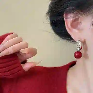 彤彤兔 新中式喜庆红色 合金 耳环 女款