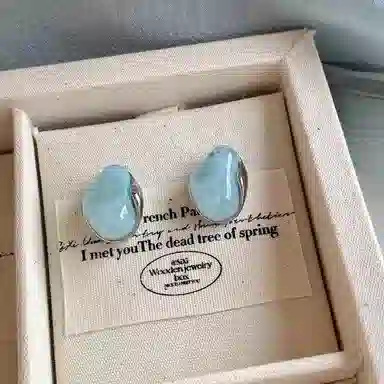 彤彤兔 简约清新感薄荷蓝几何 合金 耳钉 女款