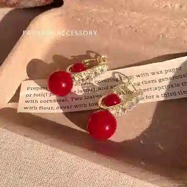 彤彤兔 新中式喜庆红色 合金 耳环 女款