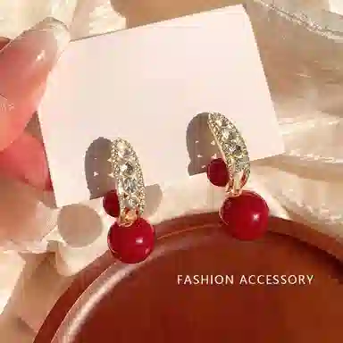彤彤兔 新中式喜庆红色 合金 耳环 女款