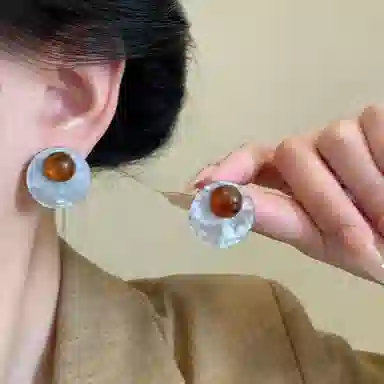 彤彤兔 美拉德港风圆形 合金 树脂 耳钉 女款