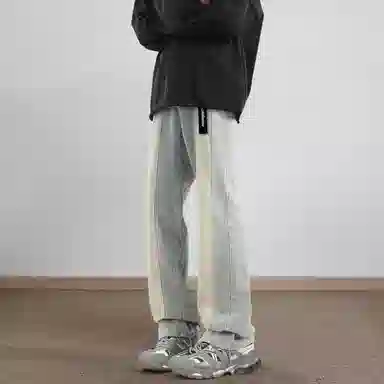 大卫贝肯 美式复古高街潮牌重工水洗扎染做旧脏脏白拼接休闲长裤宽松直筒工装牛仔裤 男女同款