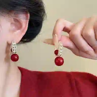 彤彤兔 新中式喜庆红色 合金 耳环 女款
