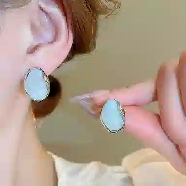 彤彤兔 简约清新感薄荷蓝几何 合金 耳钉 女款
