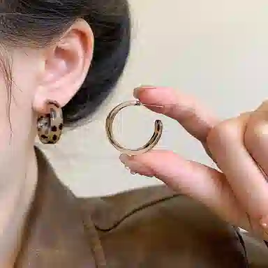 彤彤兔 个性气质豹纹 树脂 耳环 女款