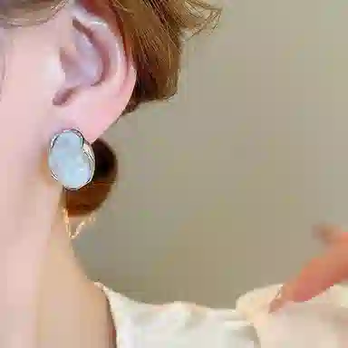 彤彤兔 简约清新感薄荷蓝几何 合金 耳钉 女款