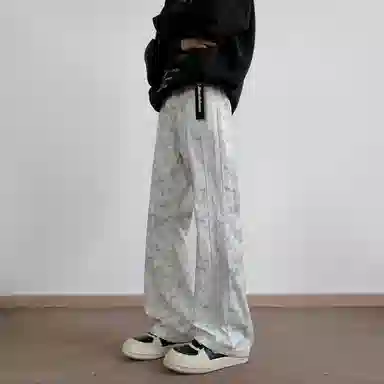 大卫贝肯 美式复古高街潮牌重工水洗扎染做旧脏脏白拼接休闲长裤宽松直筒工装牛仔裤 男女同款