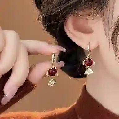 彤彤兔 小众设计新中式锦鲤红色 合金 耳环 女款