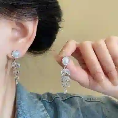 彤彤兔 韩系麦穗流苏仿珍珠 合金 耳环 女款