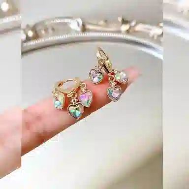 彤彤兔 个性气质甜美炫彩爱心 合金 耳环 女款