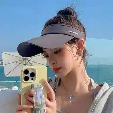 优幽兰 百搭简约纯色高级感大帽檐显脸小鸭舌帽女韩版户外骑车遮阳防紫外线透气空顶太阳帽开车必备 涤纶 防晒帽 女款