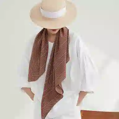 山一丸 时尚几何条纹真巾春夏清新简约气质款桑蚕丝  丝巾 女款