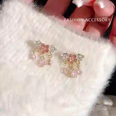 彤彤兔 温柔轻奢粉色闪钻花朵 合金 耳钉 女款