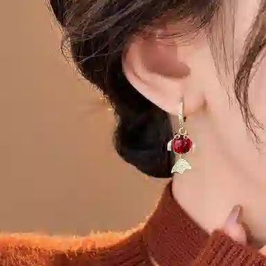 彤彤兔 小众设计新中式锦鲤红色 合金 耳环 女款