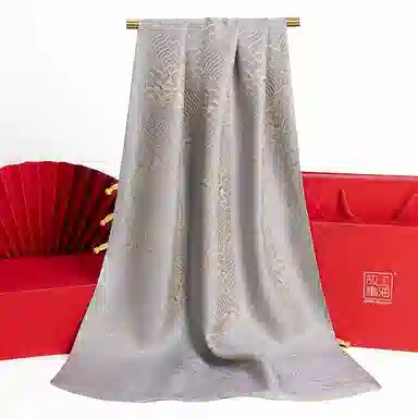 上海故事 新中式高级气质旗袍晚宴礼服复古盘扣桑蚕丝双面提花双层真丝长巾 丝巾 女款