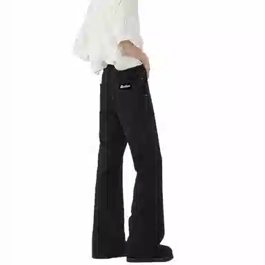 大卫贝肯 美式高街复古简约基础款褶皱订书机设计高级感宽松舒适休闲百搭冰丝西装裤 男女同款 黑色