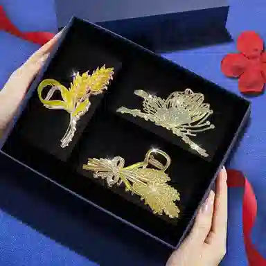 缔晶 森系复古时尚 穗穗平安 鲨鱼夹套装 优雅清新日常通勤配饰 合金 发夹 女款