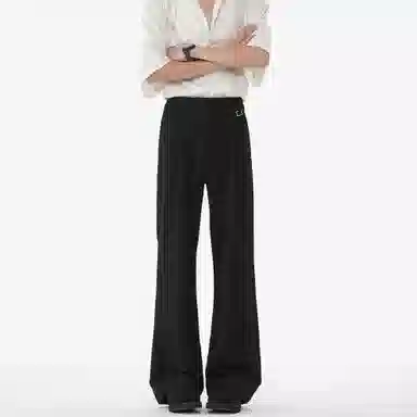 大卫贝肯 美式高街复古简约基础款褶皱订书机设计高级感宽松舒适休闲百搭冰丝西装裤 男女同款 黑色