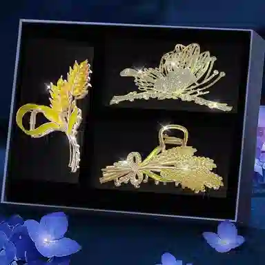 缔晶 森系复古时尚 穗穗平安 鲨鱼夹套装 优雅清新日常通勤配饰 合金 发夹 女款