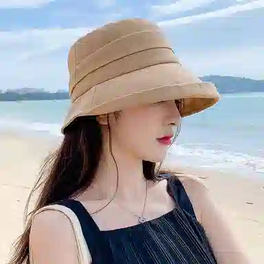 杨同学 【复古赫本风】遮阳 夏 优雅 卷边 字母 防紫外线 海边度假 聚酯纤维 防晒帽 女款