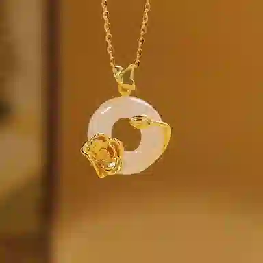 金大福 康乃馨平安扣 永恒的爱新中式国潮甜蜜浪漫告白平安纳福招财转运纯银轻奢小众显白气质锁骨链#好运 玉髓 项链 女款