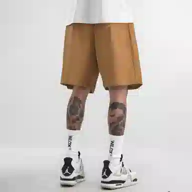 王者荣耀 孙悟空地狱火款 美式复古五分冰感纯色校园学院风健身篮球裤运动宽松系带直筒设计直筒松弛感慵懒风休闲短裤 男女同款