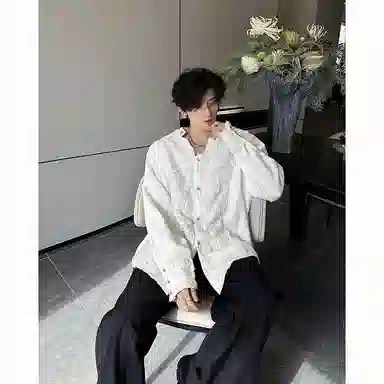 木林森 美式高街复古个性蕾丝立体花卉宫廷刺绣重工奢华感潮流个性百搭文艺风宽松休闲痞帅长袖衬衫 男女同款 白色