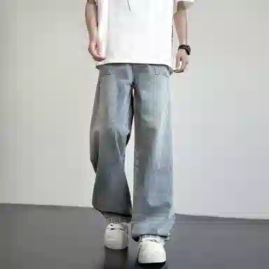 普鲁士多特蒙德 微喇美式复古高街水洗废土风高级感做旧日系百搭垂感休闲直筒牛仔裤 男女同款