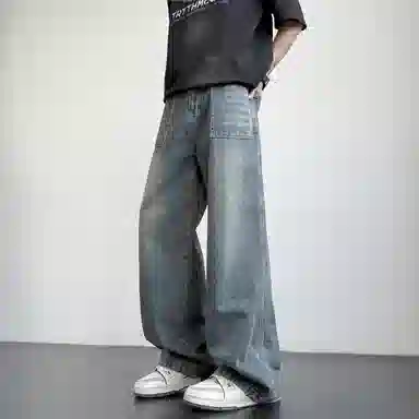 普鲁士多特蒙德 微喇美式复古高街水洗废土风高级感做旧日系百搭垂感休闲直筒牛仔裤 男女同款