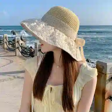 杨同学 【遮脸】春夏 大帽檐  蕾丝 聚酯纤维 防晒帽 女款