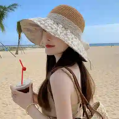 杨同学 【遮脸】春夏 大帽檐  蕾丝 聚酯纤维 防晒帽 女款