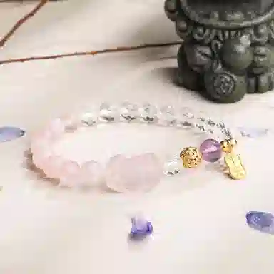 老凤祥 招财进你 旺桃花招财貔貅  新中式复古国潮风 东方美学 高级感气质百搭天然 粉水晶 手串 女款