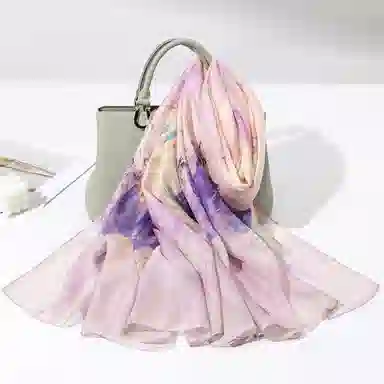 上海故事 春花秋果长巾时尚斜纹喷绘气质出游纱巾外搭大沙滩巾 桑蚕丝 丝巾 女款