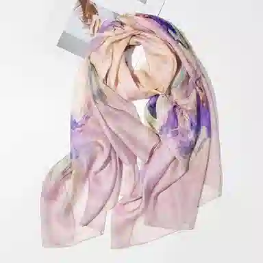 上海故事 春花秋果长巾时尚斜纹喷绘气质出游纱巾外搭大沙滩巾 桑蚕丝 丝巾 女款