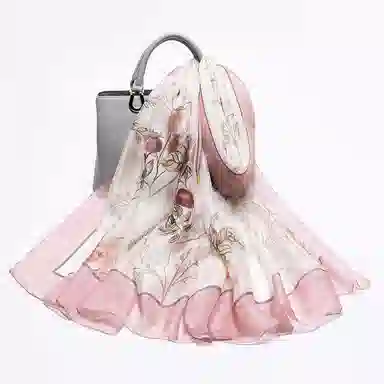 上海故事 春花秋果长巾时尚斜纹喷绘气质出游纱巾外搭大沙滩巾 桑蚕丝 丝巾 女款