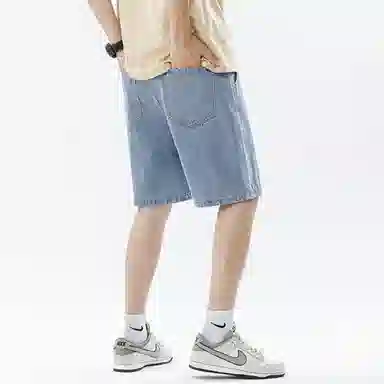 王者荣耀 美式高街水洗直筒五分牛仔短裤 男女同款
