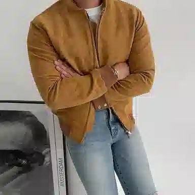 我是大卫 立领外套复古行政外套宽松百搭休闲潮夹克 男女同款 姜黄色