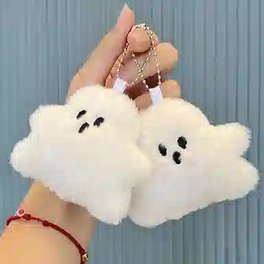 千桐 可爱白色小幽灵  卡通治愈 创意手机绳包包 行李箱  卡通玩偶 毛绒 挂件 男女同款情侣款