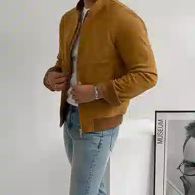 我是大卫 立领外套复古行政外套宽松百搭休闲潮夹克 男女同款 姜黄色