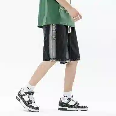 王者荣耀 美式高街水洗直筒五分牛仔短裤 男女同款